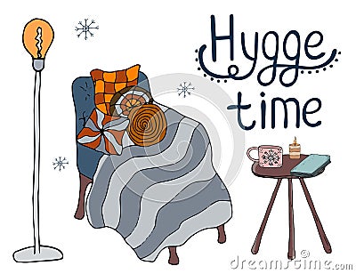 Cosy vector illustration hygge elements Vector Illustration